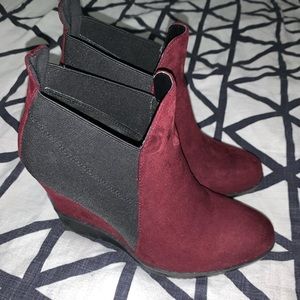 Red - Burgundy Suede Wedge Heels